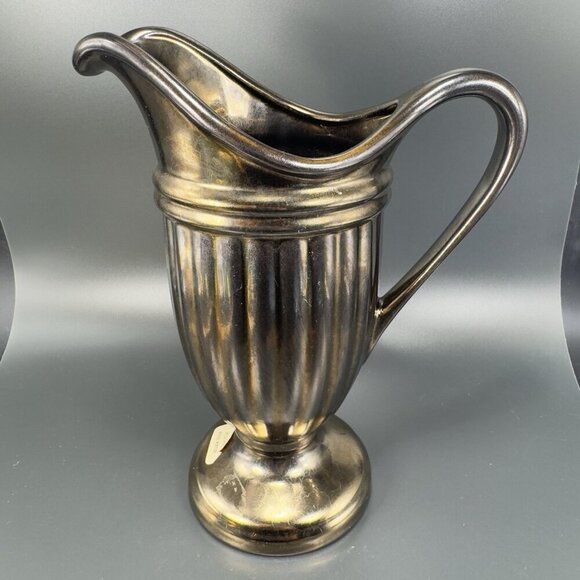 Haeger Art Pottery Bronzed Metallic Glaze Urn Pitcher Footed Vase Vintage - Picture 14 of 16